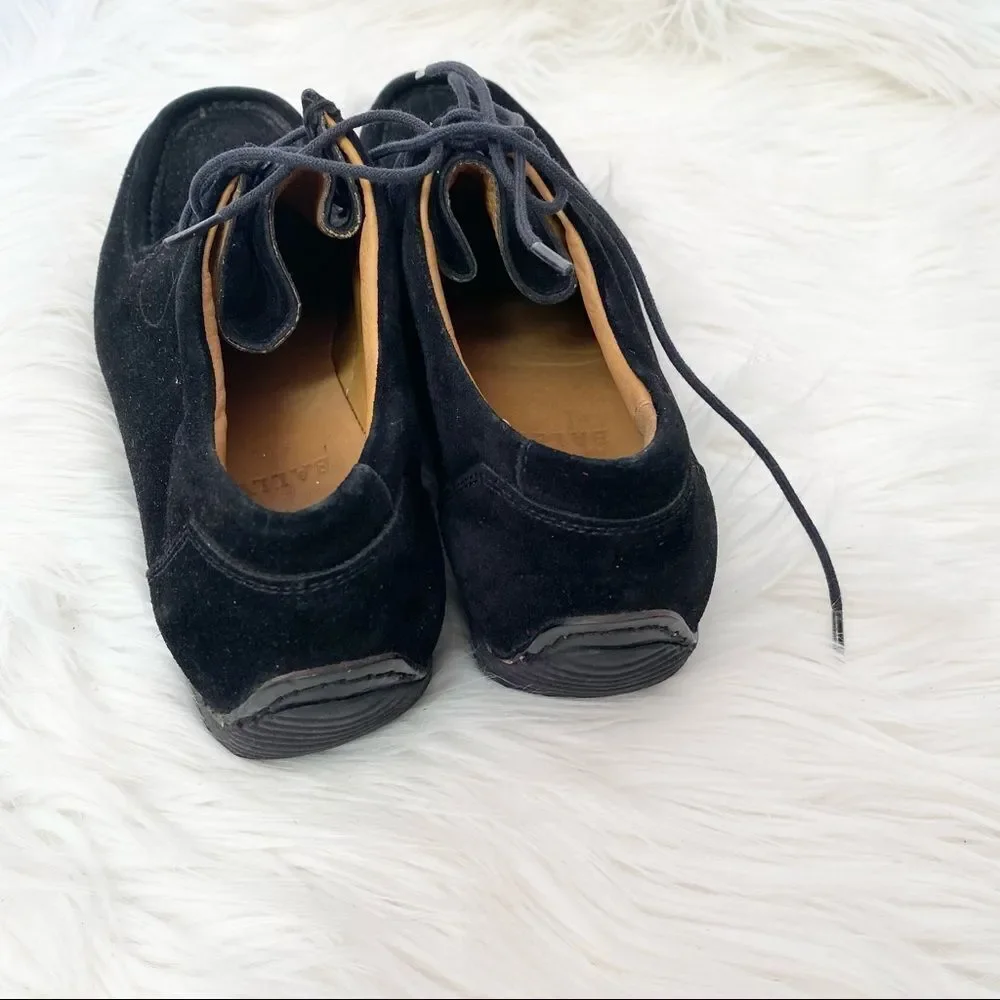 Bally Darly Suede Black Lace-Up Square Oxford Platform Shoes 7.5